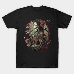 Neo-Gothic Cyber Reaper Floral Skull T-Shirt